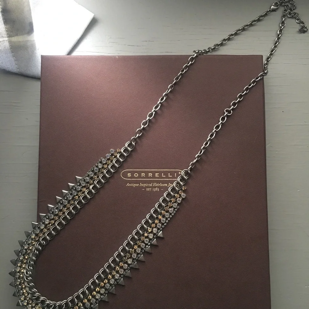 Sorrelli Silver and Gold Crystal Multi-Row Statement Necklace